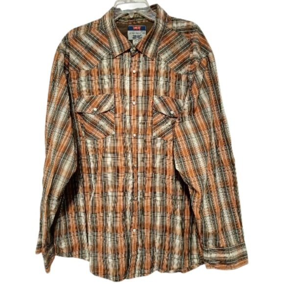 2XL👔Levi's Western Brown&Orange&Tan Plaid Button Down Shirt - Picture 3 of 10